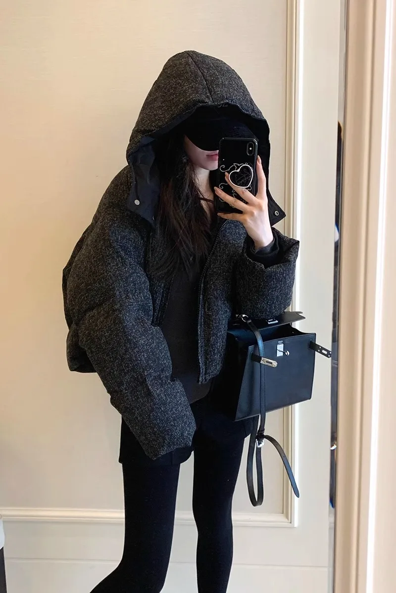 Ele Bla ort Piumino da donna con cappuccio Jaet Winter Faion Cappotto trapuntato Caldo piumino in fibra di poliestere bianco