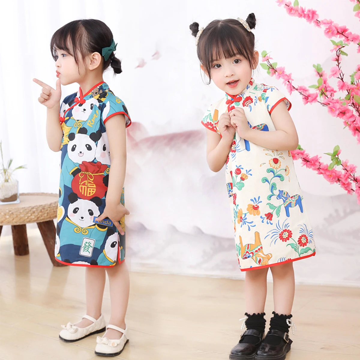 Children Summer Slim Dress Baby Girl Dresses Chinese Qipao Cheongsam Garment