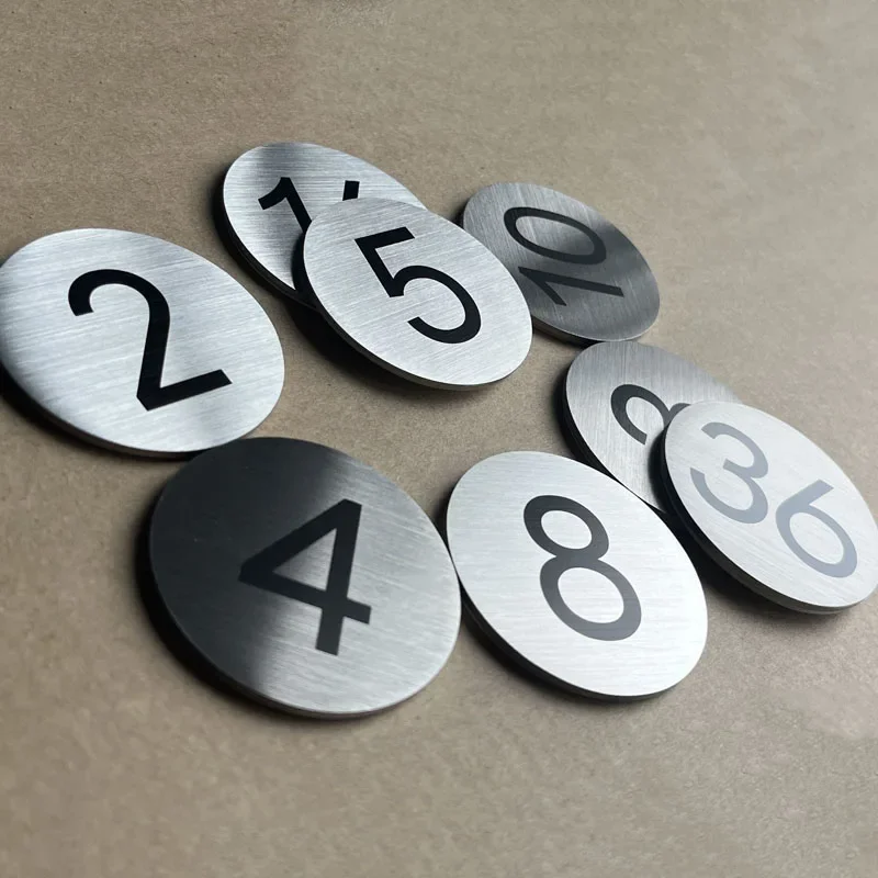 5Pcs Stainless Steel Self-adhesive Number Signs Plates Number Stickers Digital Labels Markers Tags For Lockers Tables Cabinets