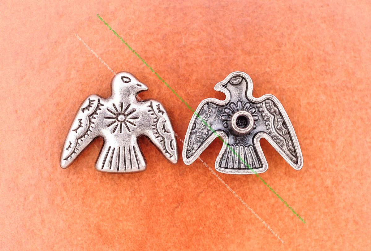 20 Stück 24*21mm Vintage Silber Original Ethno Südost Indische Kunst Sonne Donner Vögel Lederhandwerk Gürtel Schmuck Concho Screwback – Detail 7