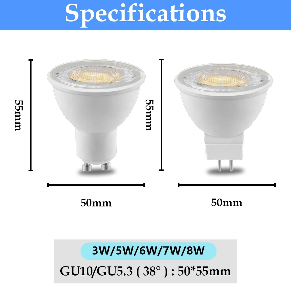 Imagem -06 - Led Spotlight Gu10 3w 5w 7w 38 Graus Lâmpada de Iluminação 220v Iluminação Interna 3000k 4000k 6000k Bombillas 110 Peças