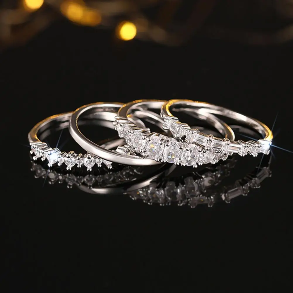 4Pcs Stackable Women Rings Cubic Zirconia Wedding Bands Non Tarnish Dainty Promise Rings for Statement Engagement