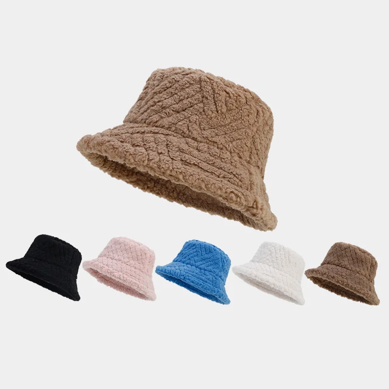 Autumn Winter New Teddy Velvet Solid Color Plaid Literary Retro Fisherman Hat Show Face Small Men Women Fashion Pot Hat