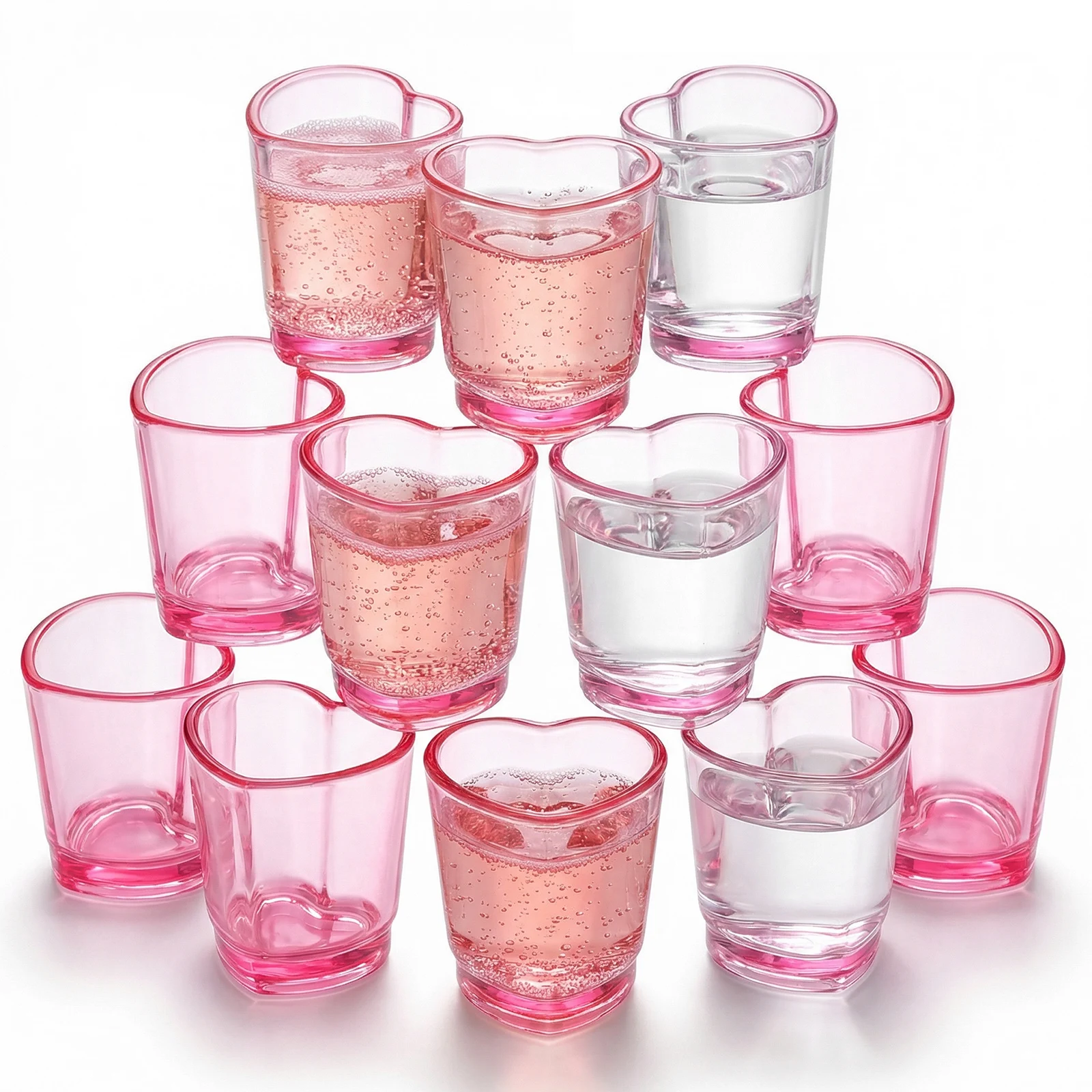 12 Vasos de Vino Mini de 1.5oz, Vasos de Tequila, Whisky, Vasos de Plástico en Forma de Corazón, Mini Tazas para Postre, Decoración para Fiestas y Festivales