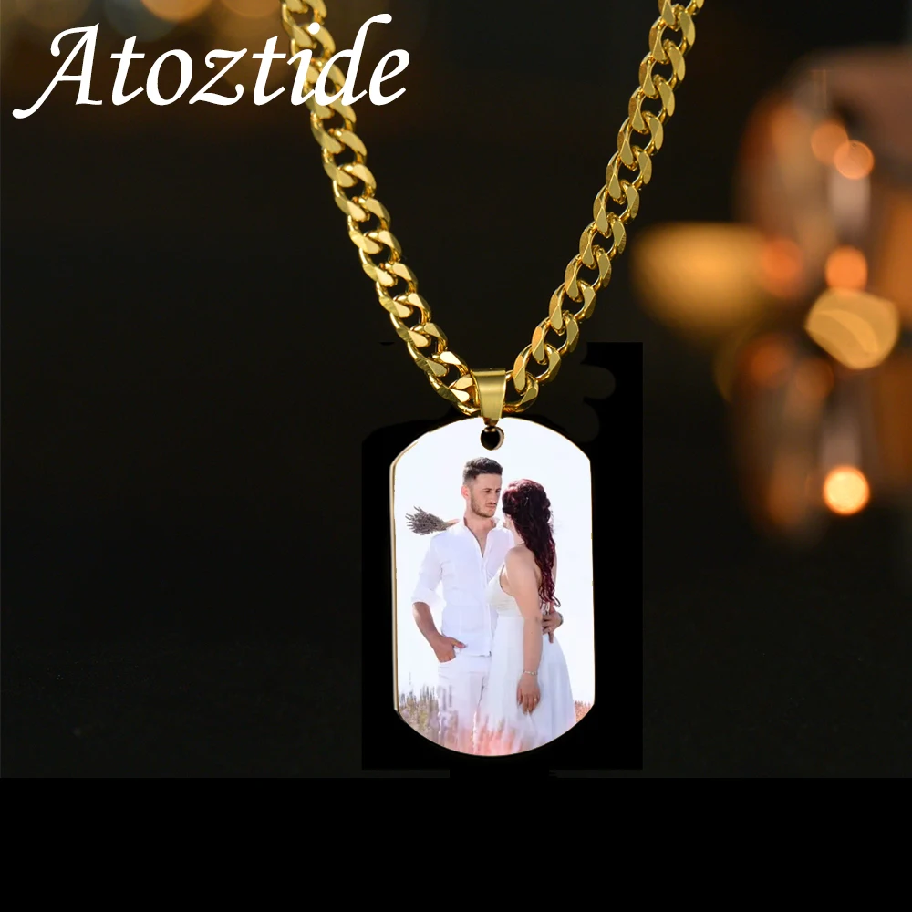 

Atoztide Custom Color Picture Rectangle Pendant Necklace for Women Men Personalized Photo Stainless Steel Jewelry Family Gift