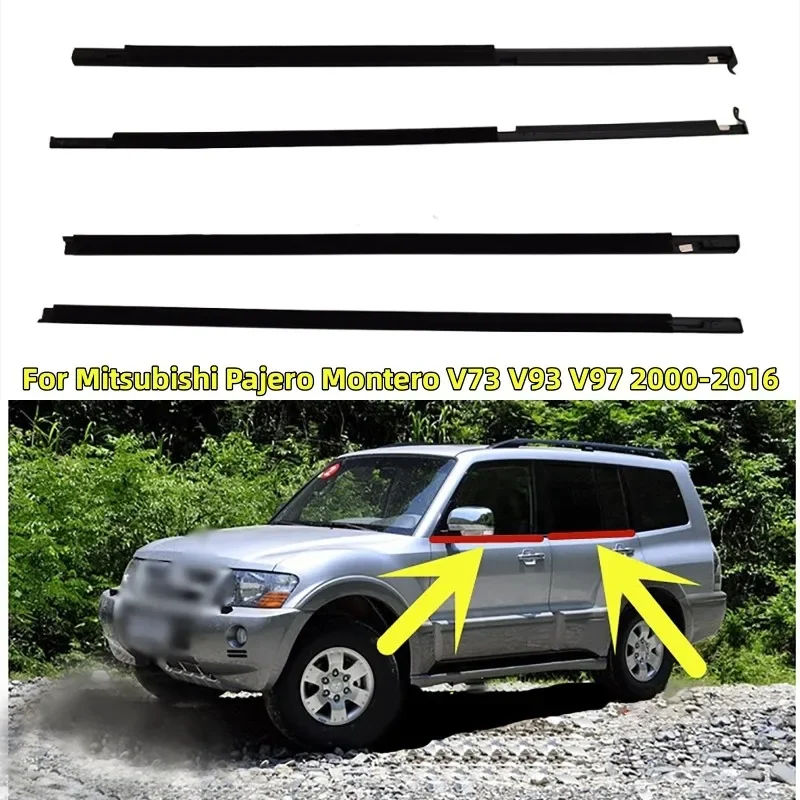 4Pcs Car Window Weather Strip Window Glass Waterproof Pressure Strip for Mitsubishi Pajero Montero V73 V93 V97 2000-2016