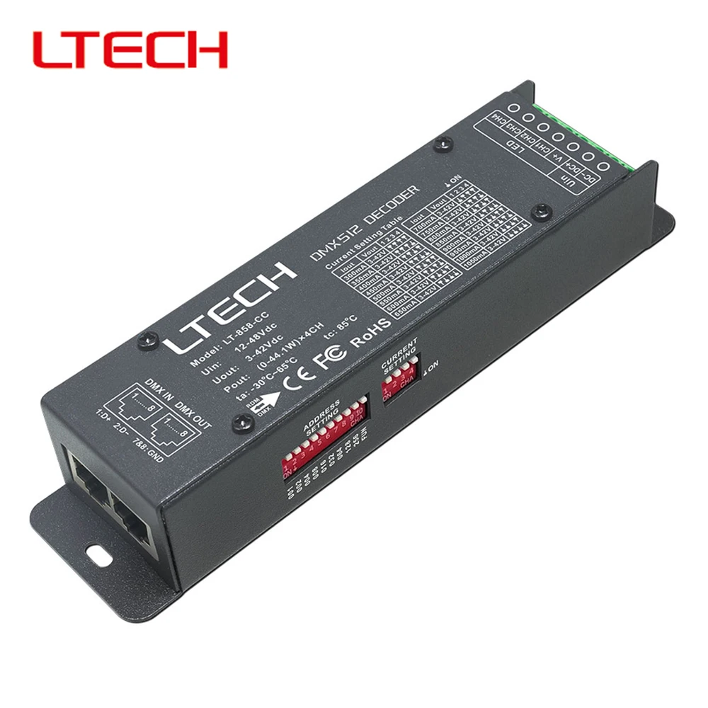 LTECH Constant Current DMX Decoder DMX512 4CH Dimmer Controller Output Current 300-1050mA work with DIM CCT RGB RGBW LED Lamp
