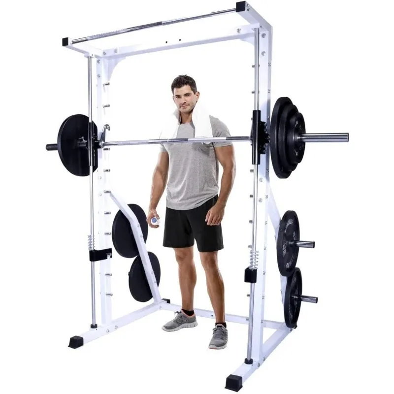 Máquina Smith DF4900 con rodamientos lineales, almacenamiento de placas de pesas y barra de dominadas, rejilla para sentadillas, media jaula eléctrica
