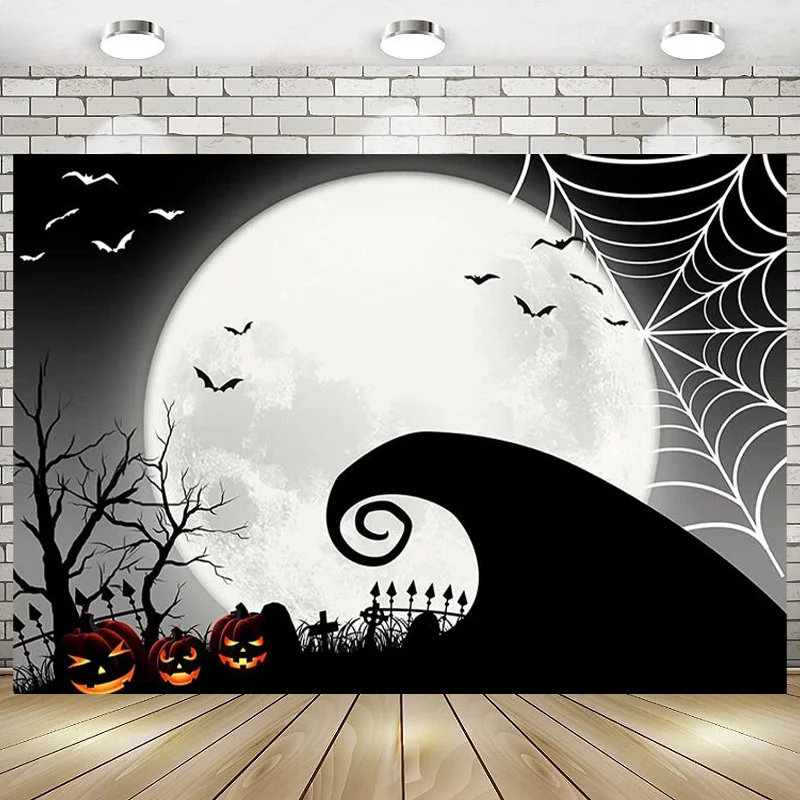 Pumpkin Jack Bat Moon Halloween Scary Party Banner Photo Background Happy Supplies The Nightmare Photography Backdrops