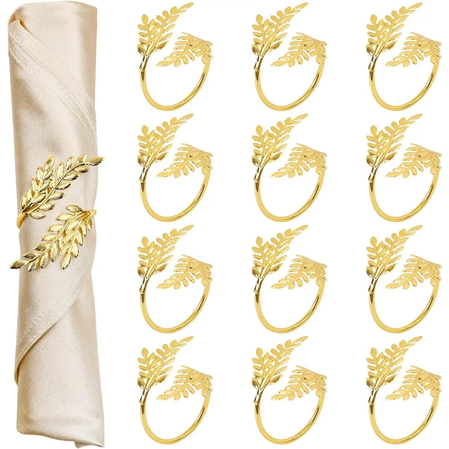 

Золотые кольца для салфеток, набор из 24 металлических держателей для салфеток для стола, кольца для салфеток из пшеничного листа для обеденных столов