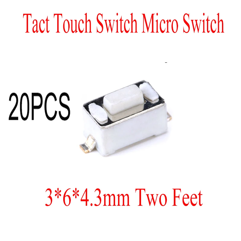 20PCS 3*6*4.3mm Two Feet Tact Touch Switch Silicone Button Micro Switch Push Button