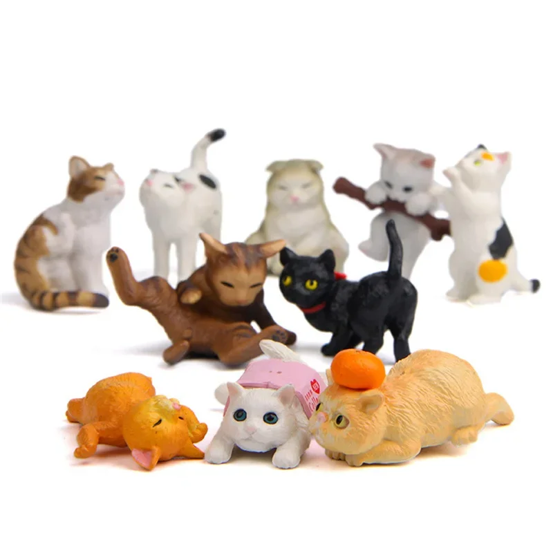 

10pcs Mini Cat Figurines Collection Decoration Cake Topper Landscape Decoration Ornament Crafts DIY Fairy Garden Decoration Gift