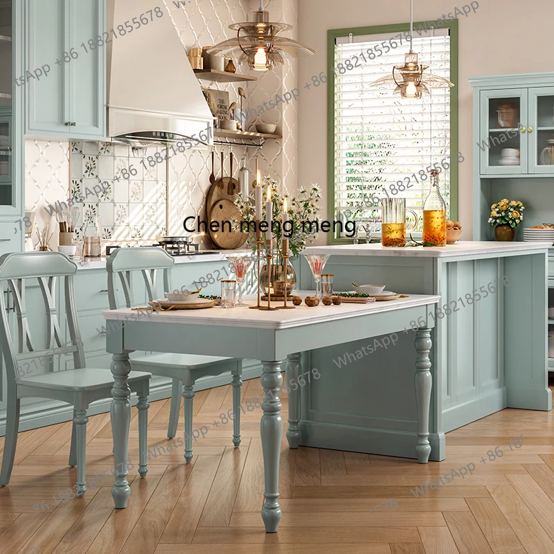 

American solid wood dining table in marble locker separation small apartment French