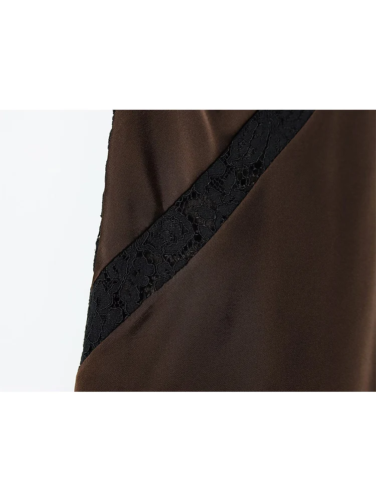 ﻿ TFMLN Women's Asymmetry Satin Dress 2026 New Chic Elegance Sexy V-neck Sling Evening Fashion Irregular Hem Splice Midi Dress