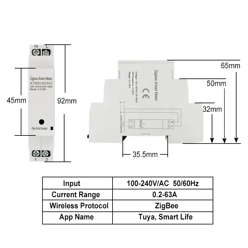 Intelligenter ZigBee-Energiezähler mit 63A Klemmstromwandler, App-Überwachung, Stromverbrauchsstatistik, AC100-240V, kompatibel mit Tuya – Detail 7