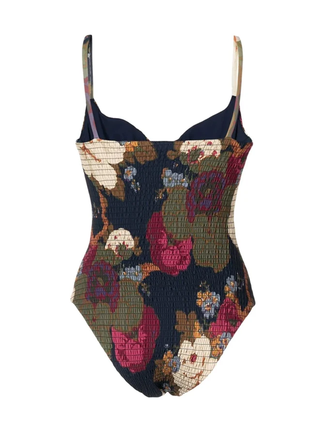 Bañador Vintage con estampado de flores para mujer, traje de baño de 1 piezas con cuello en V, Bikini de estilo bohemio, Túnica Sexy para playa,