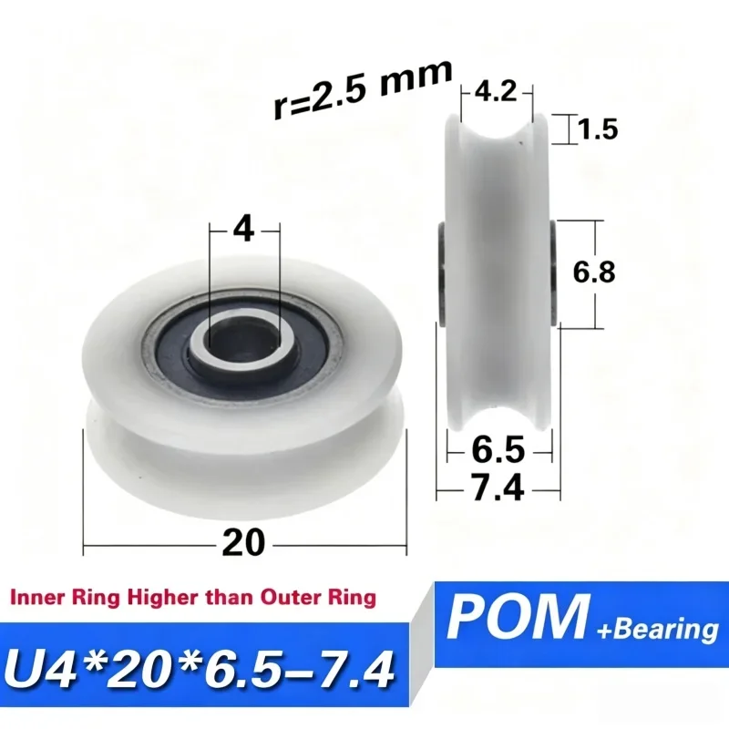 20 Stück U-Nut POM-Rollenrad 608 Nicht-Standard-Kugellager mit höherem Innenring 20-45mm Schiebefenster-Türrolle – Detail 6