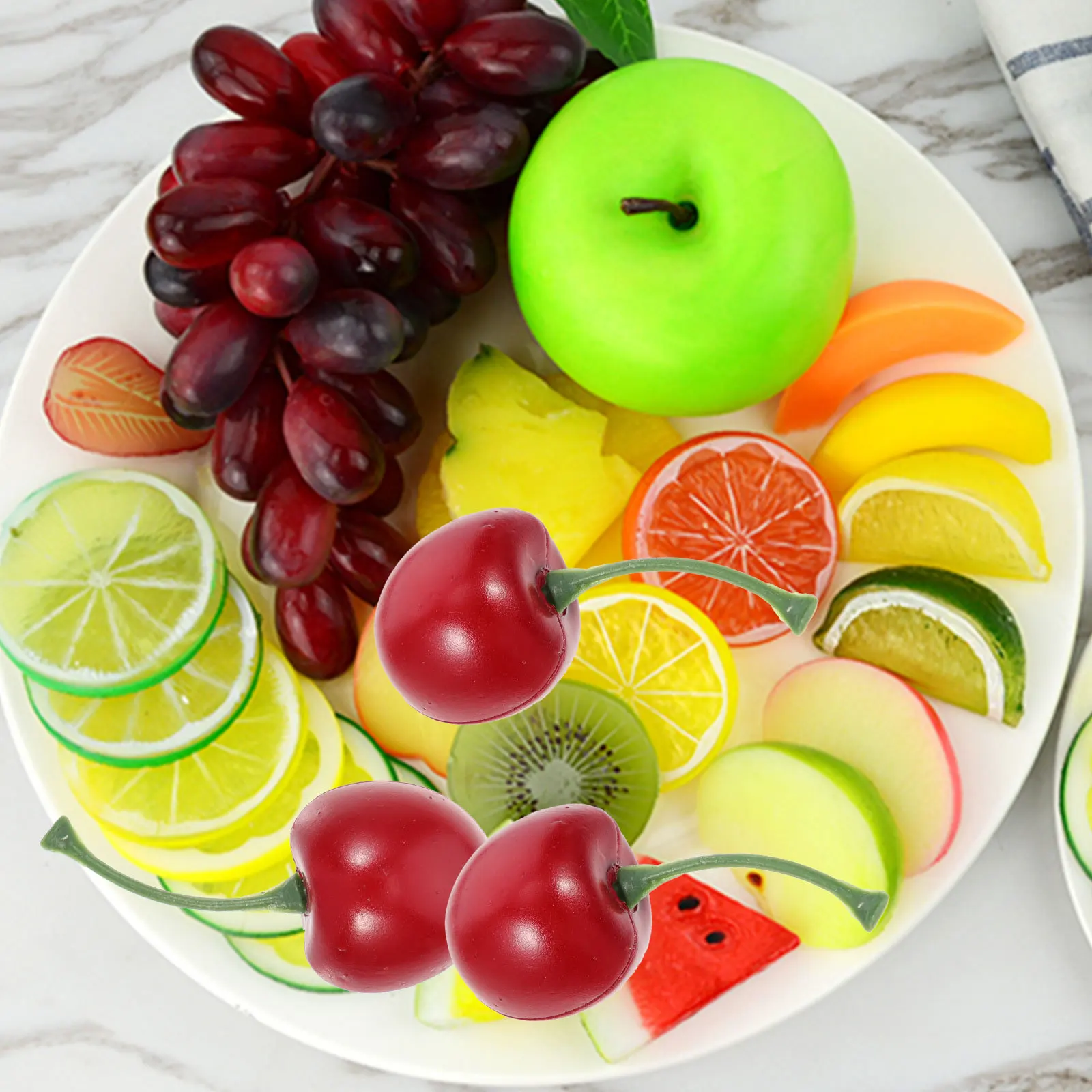 

12Pcs Artificial Cherry Fruits Adornment Realistic Fake Strawberry Fruit Plate Basket Decor Bright Colors Home