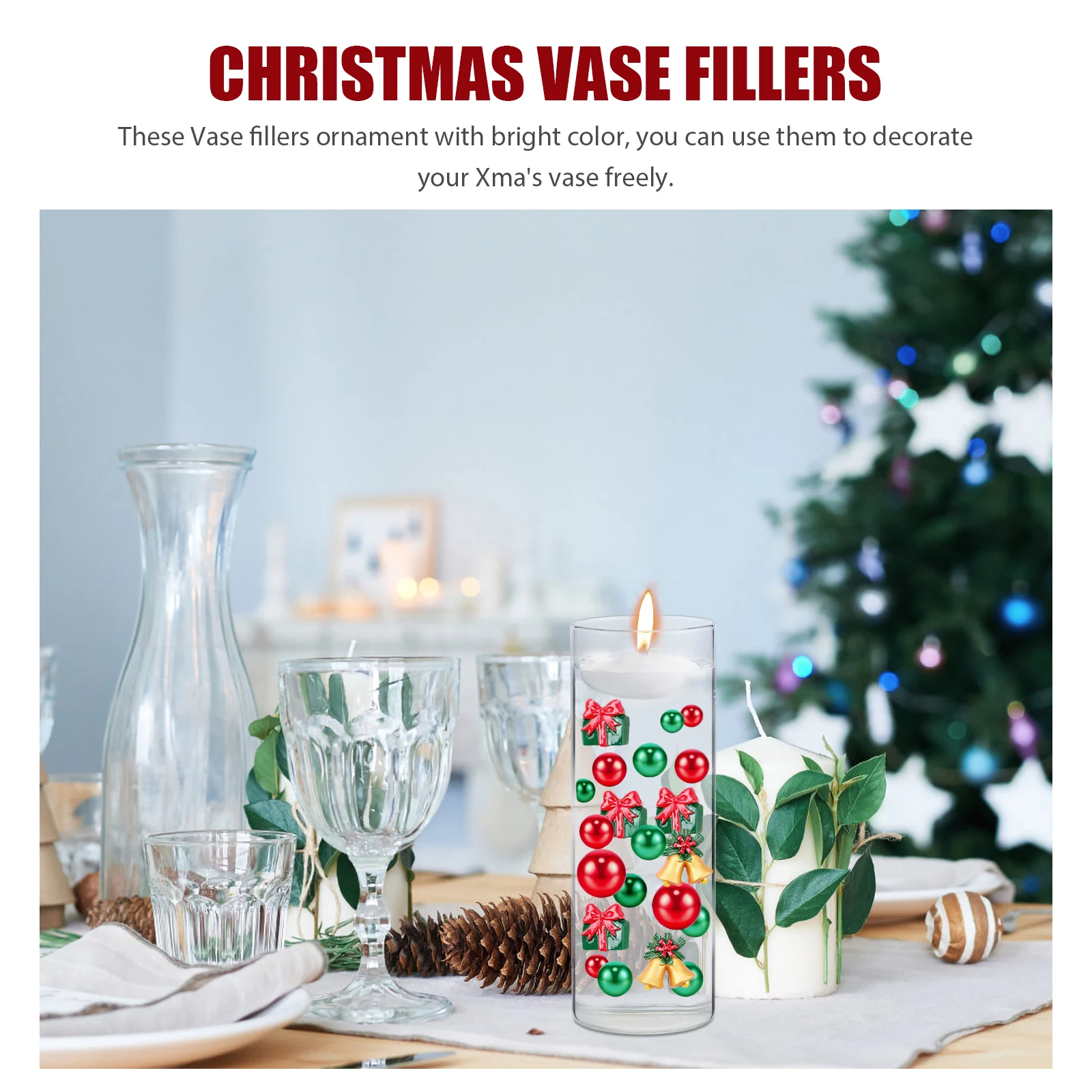 

Fillable Plastic Ornaments Floating Fake Pearls for Vases Sugar Cane Filler Festival Holiday Party Decorations Acrylic