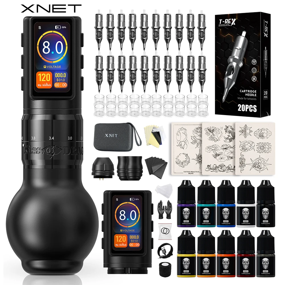 

XNET Traveler-T2 Wireless Tattoo Machine Full Kit 6 Strokes Brushless Motor 2000mAh Battery Tattoo Pen Set For Tattoo Art