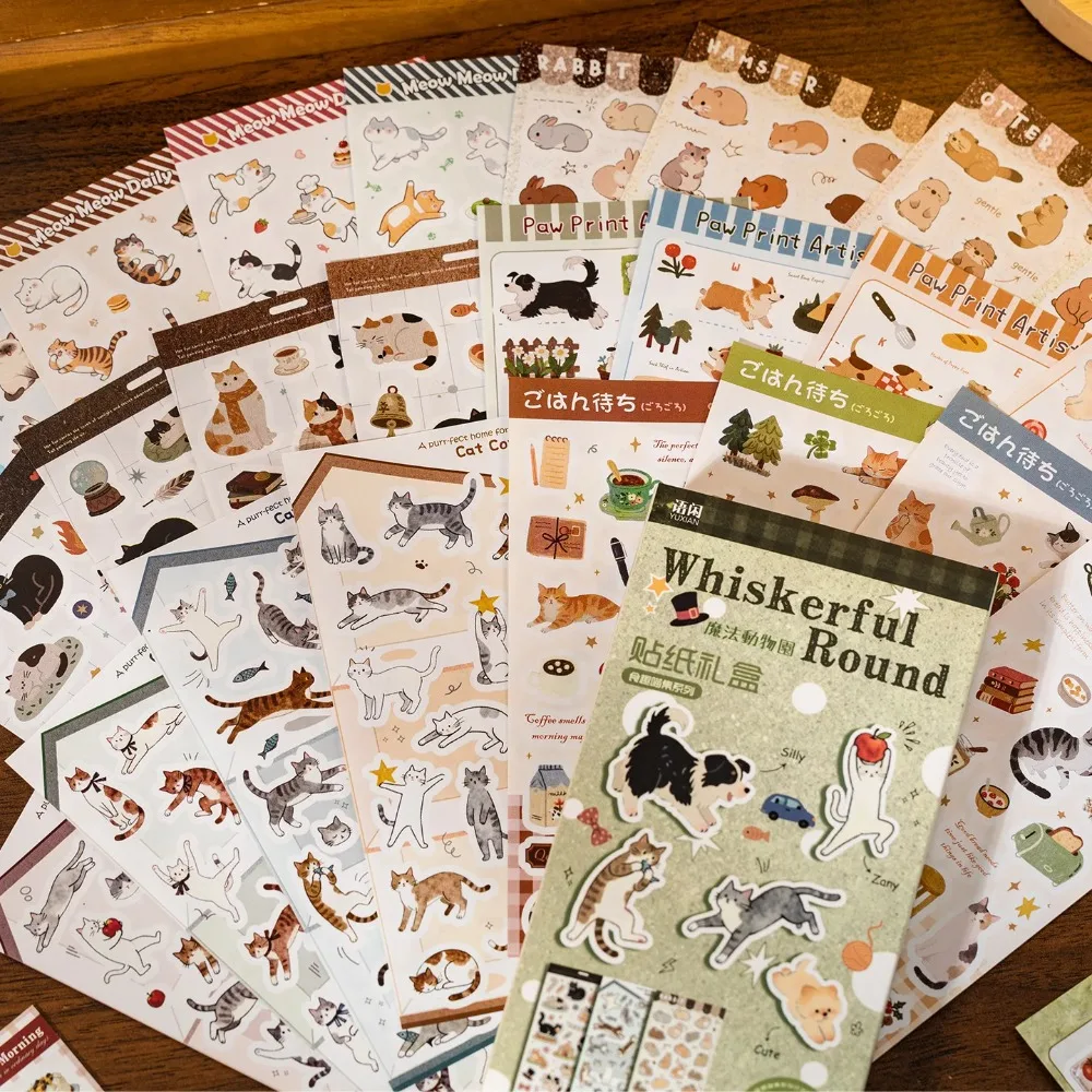 24 Sheets Sticker Gift Box Fun Cat Collection Creative Cartoon Children's Journal Decorative Small Pattern Stickers