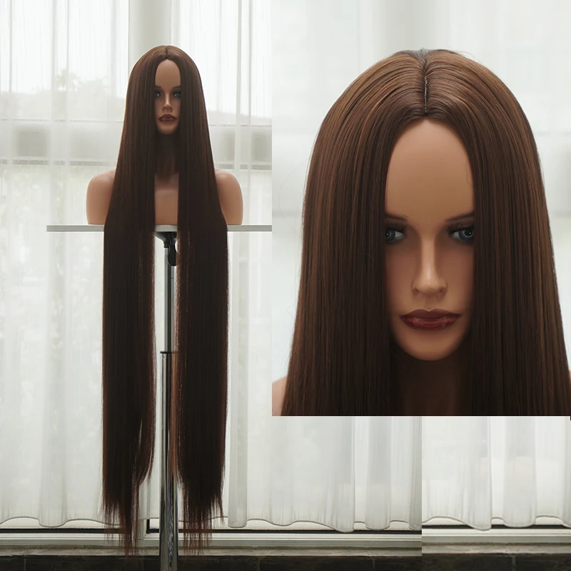 120 سنتيمتر 48 بوصة المرأة سوبر طويل مستقيم شعر مستعار اصطناعي-الحرارة قابل للتعديل روز صافي كاب مثل الملمس لجميع القديسين ، تأثيري ،