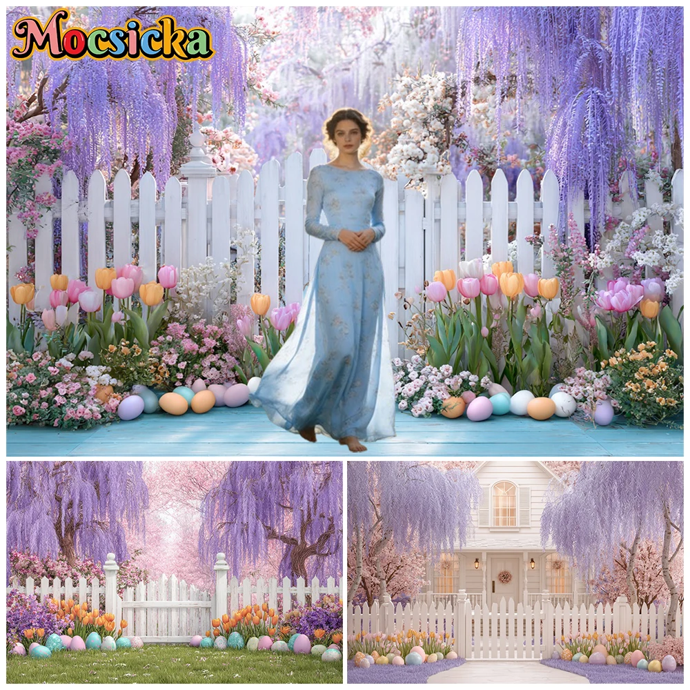 

Mocsicka Photography Background Spring Easter Birthday Wedding Party Purple Wisteria Flower Decors Photo Backdrops Studio Banner