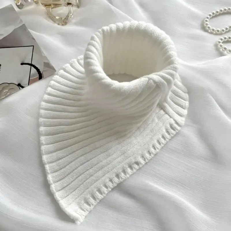 39BD Damen-Winter-Rippstrick-Rollkragenpullover, einfarbig, abnehmbarer Dickey-Dreiecksschal, winddicht, Halswärmer – Detail 7