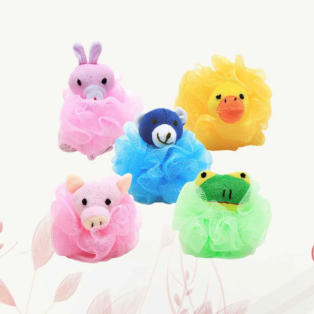 

4Pcs Cartoon Animal Shaped Bath Ball Colorful Bath Sponge Kids Shower Ball Bath Puff (Random Style) Bath Flower