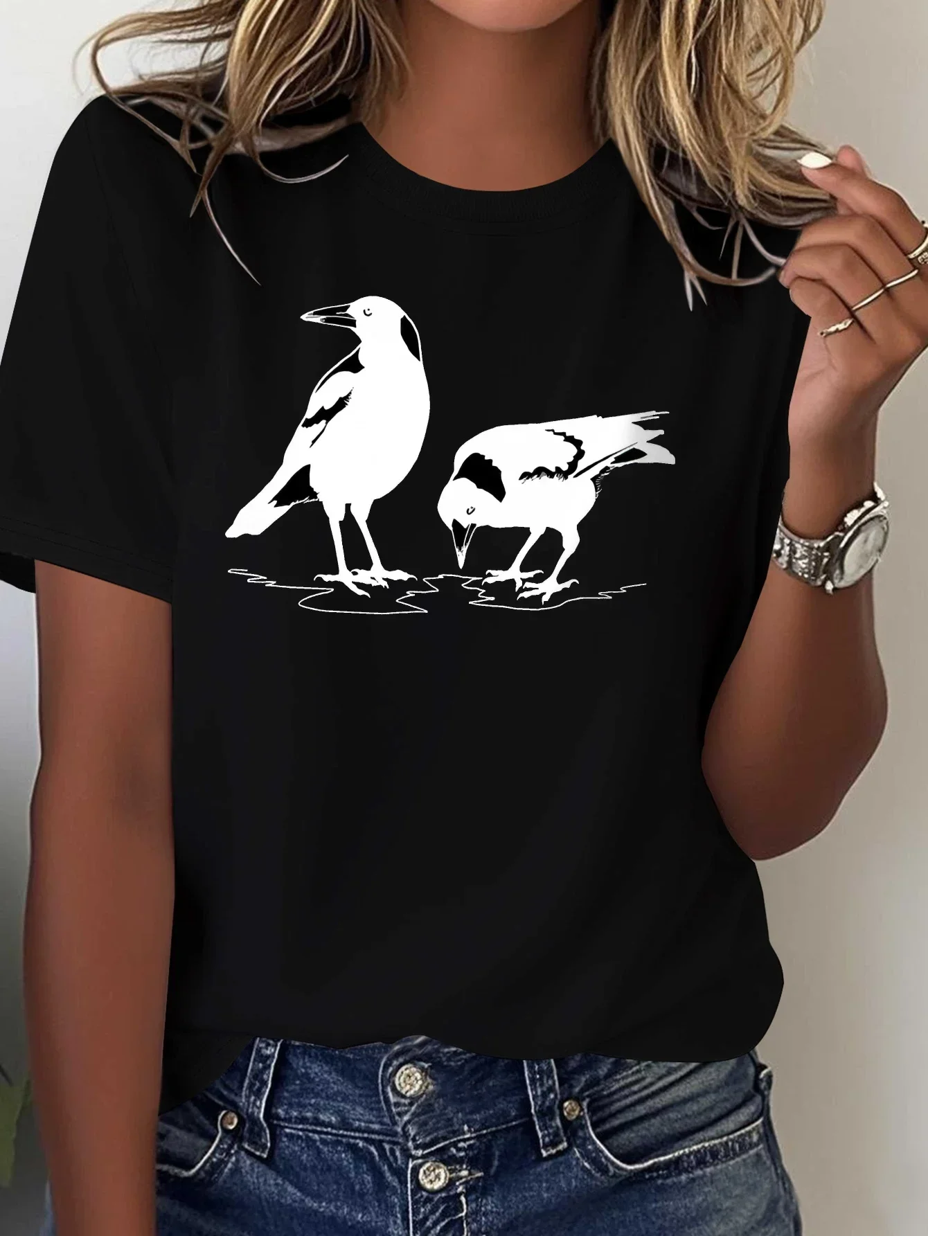 Australian Magpie Pure Cotton Women's Printed T-shirt Comfortable  Casual Short Sleeve Basic Daily Round Neck Cheap Short Sleeve