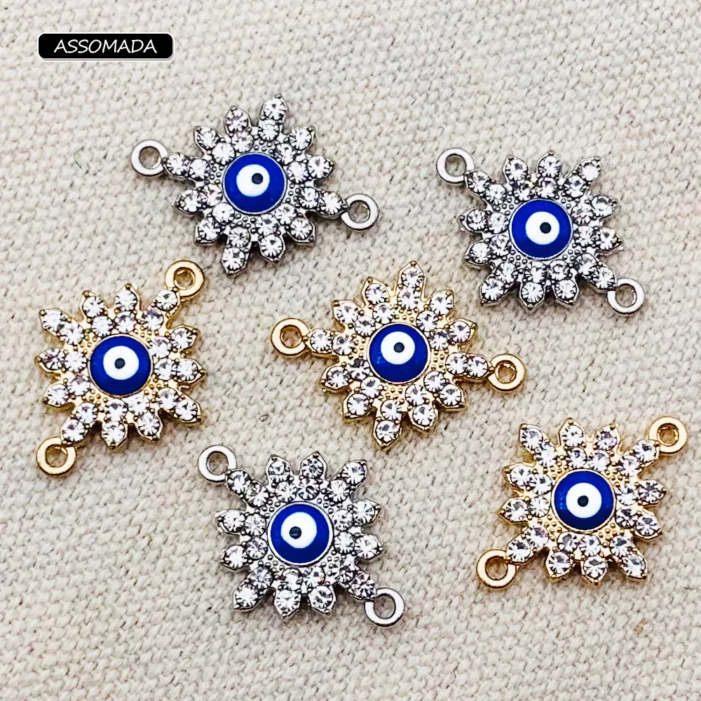 10pcs Snowflake Turkish Blue Eyes Connectors Charms Beads Bracelet Sun Turkey Lucky Evil Eye Charms Necklaces DIY Jewelry Making