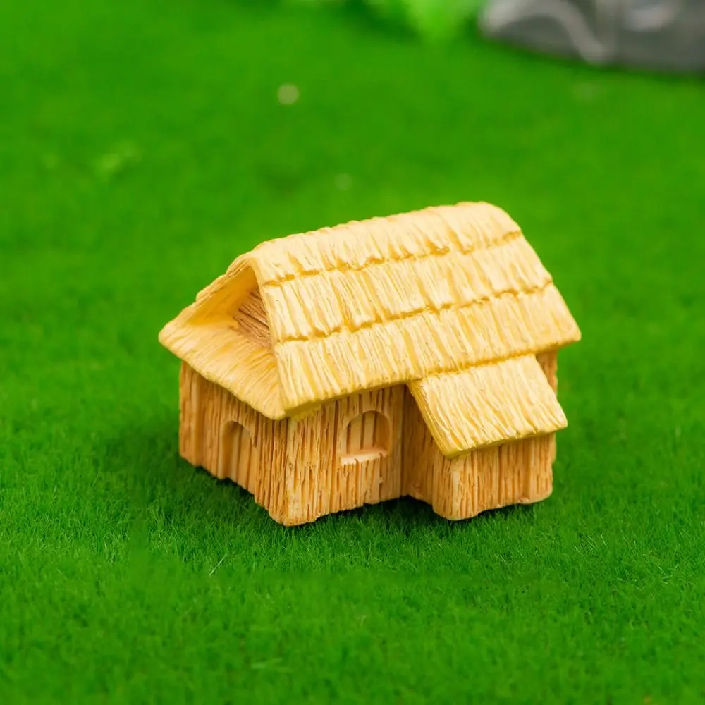 Thatch Village Mini Thatched Cottage Micro Landscape Decorative Resin Mini Village Houses Rural Style Small House Statue Car