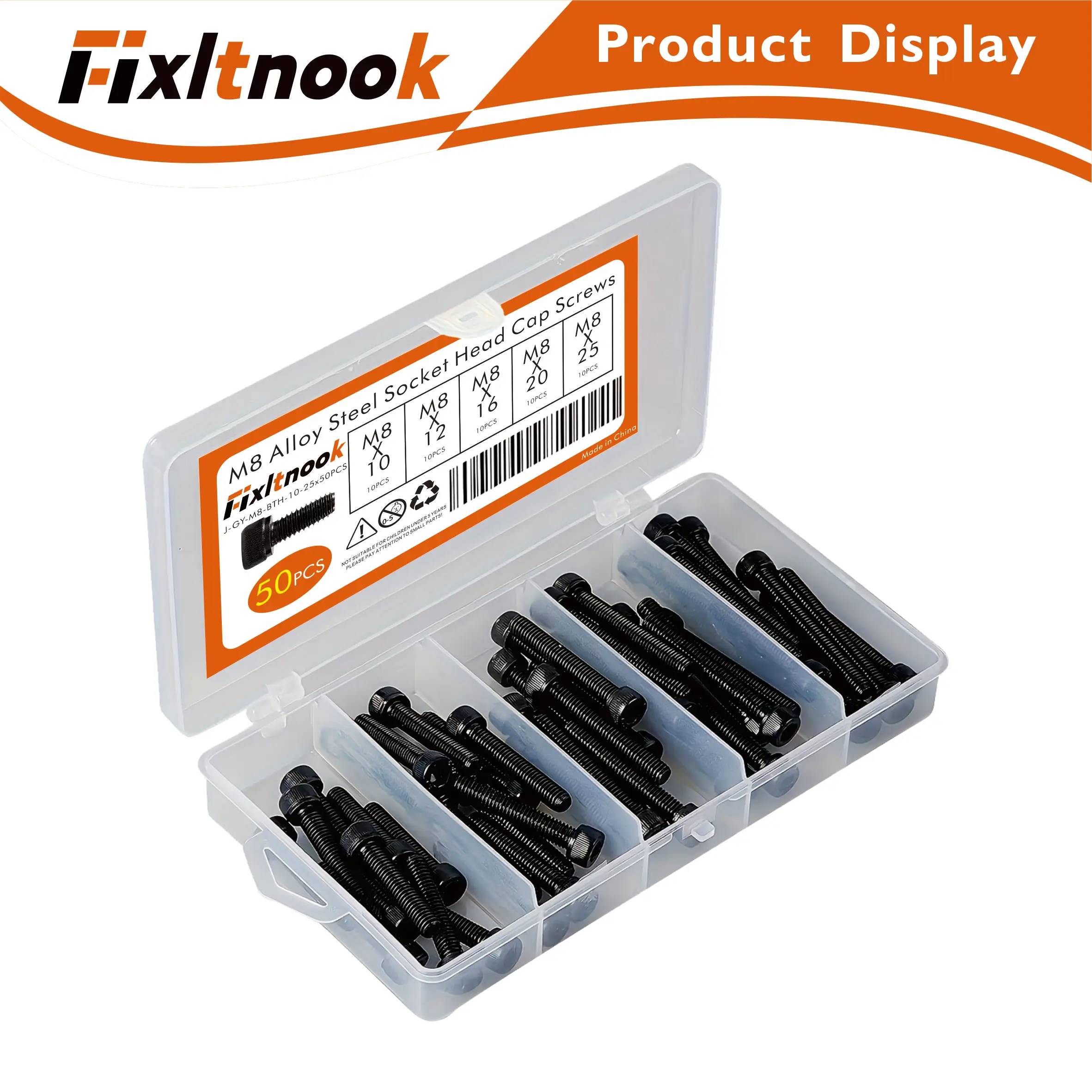 50PCS, M8 x10mm-25mm 육각 머리 나사 및 볼트, 12.9 등급 합금강 미터법 기계 육각 머리 나사, 검정색 산화 처리