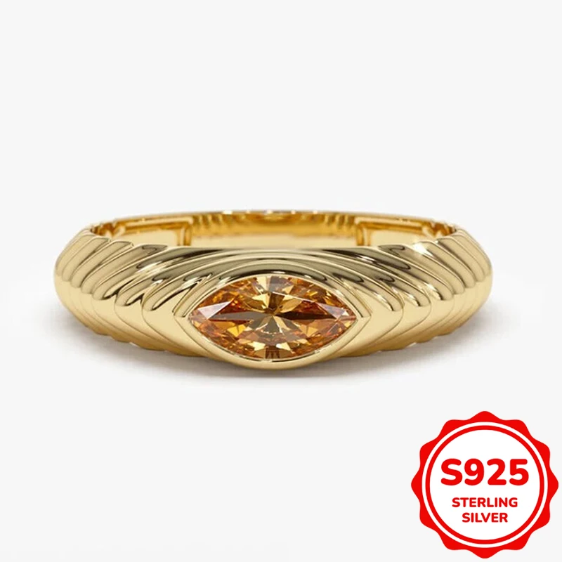 Classic 18K gold S925 sterling silver twisted rope oval champagne color diamond couple ring women's daily commuting gift jewelry