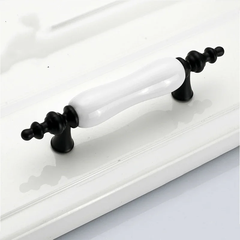 Ceramic Black White Cabinet Handles Drawer Knobs Zinc Alloy Wardrobe Door Handles Pulls Simple European Furniture Handle