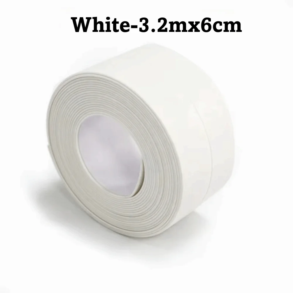 Tape Caulk Strip PVC Sealing Tape Seal Gap Self Edge Self Adhesive Strip Durable 3.2M Length Waterproof Tape for Countertop Edge