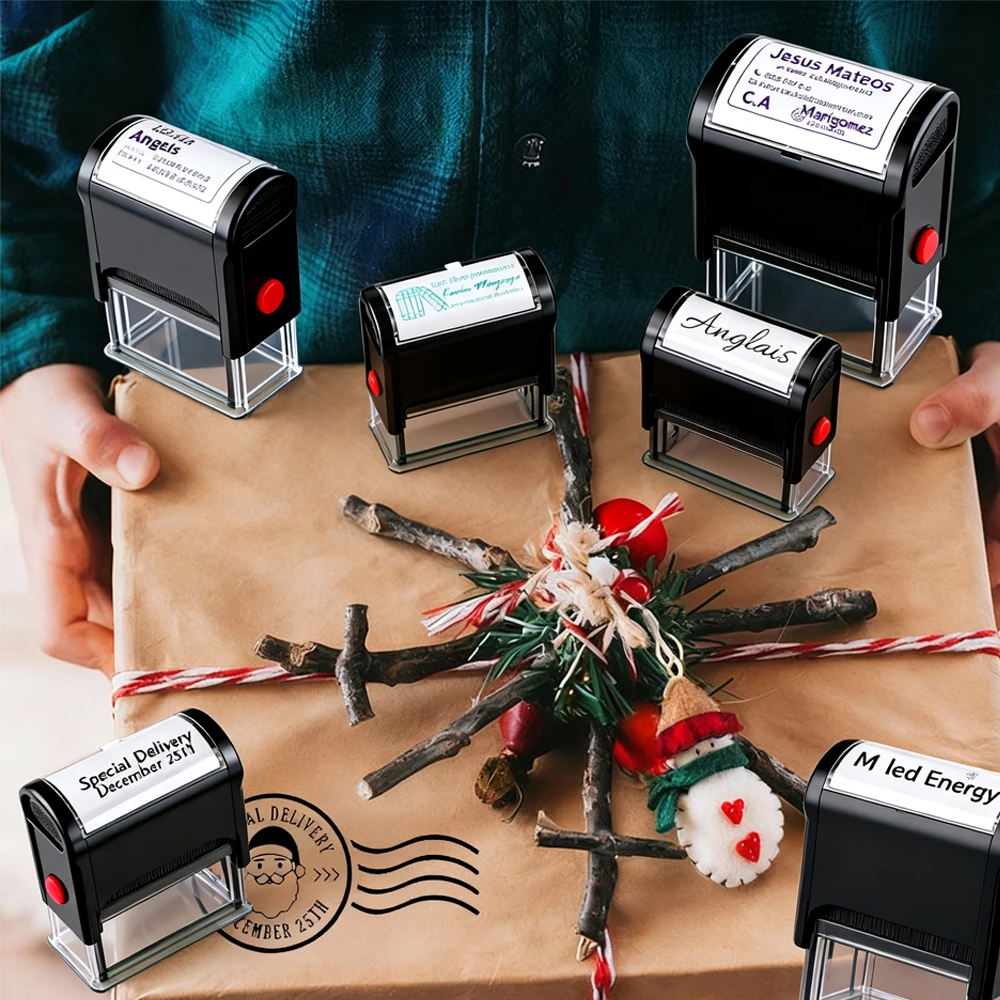 

Merry Christmas Wishes Self-Inking Stamps Round/Rectangle Shape Logo Design Custom Stamp DIY Paper Card Gift Package Seal Decor