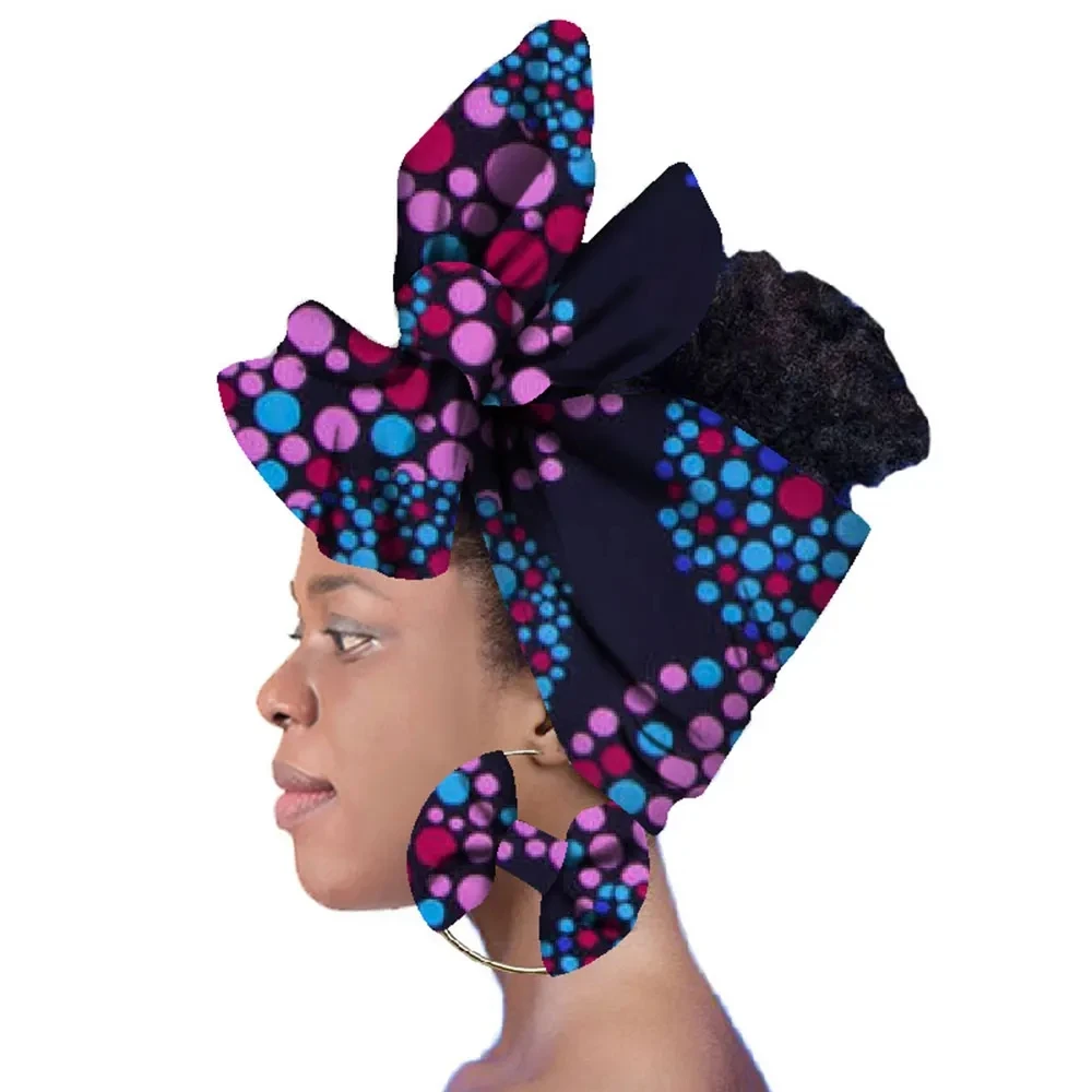 2024 Fashion African Head Scarf And Warrings 2 Pieces Women African Clothing Bazin Rich Headwear Wax Ankara Hairband SP018