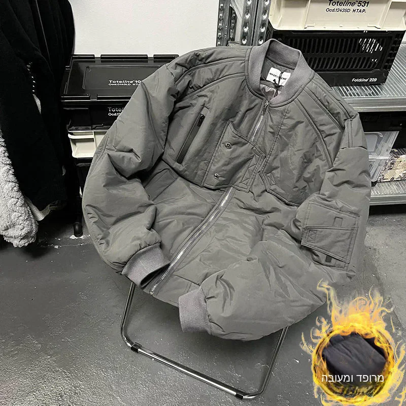 

Thickened Warm Cotton Jacket for Men Winter Pilot Workwear Baseball Stitching Polyester Filling Long Sleeve Zipper Closure