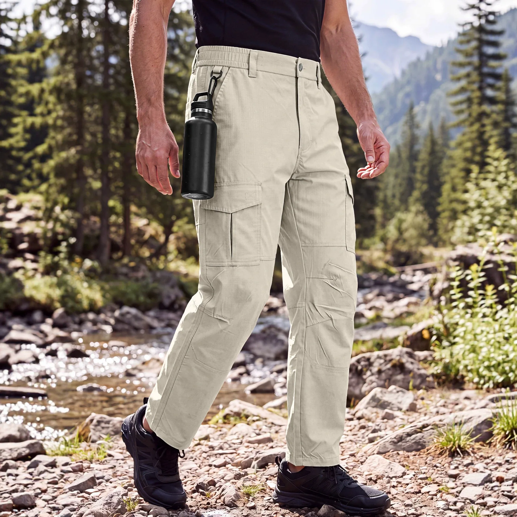 Men-Loose-Straight-Hiking-Cargo-Pants-Waist-Multi-Utility-Pockets-Ripstop-Fabric-Work-Trousers-For-Climbing-Camping-Outdoor