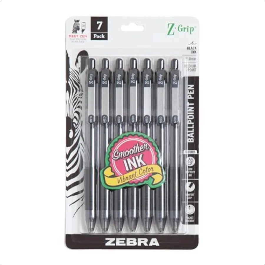 ZGrip Retractable Ballpoint Pen SmoothFlowing Black Ink 1.0mm Medium Point School plies Teacher plies and Office plies 7Pack 22