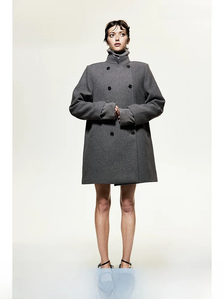 

H&M женское шерстяное пальто Thi, двубортная теплая зимняя верхняя одежда Ele Sle, смесь полиэстера, вискозы и спандекса