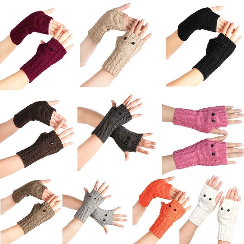 Half Finger Arm Warmer Wrist Length Gloves Owl Pattern Gloves with Thumb Hole