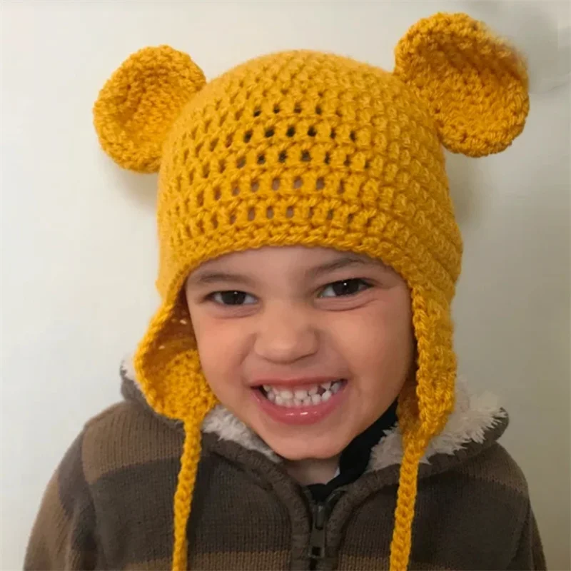 

Cute Bear ears hat Baby Hat Winter Caps Ear Protection Handmade Knitted soft Warm Hat for Kids Boys Girls Beanie Children Bonnet