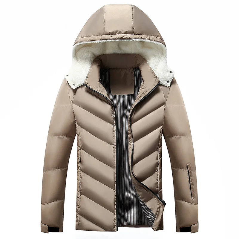 2025 Winter Down Jacket Men Thicken Cold-proof Stand Collar Male Coat Contrast Color Long Sleeve Zipper Hooded Man Outerwear