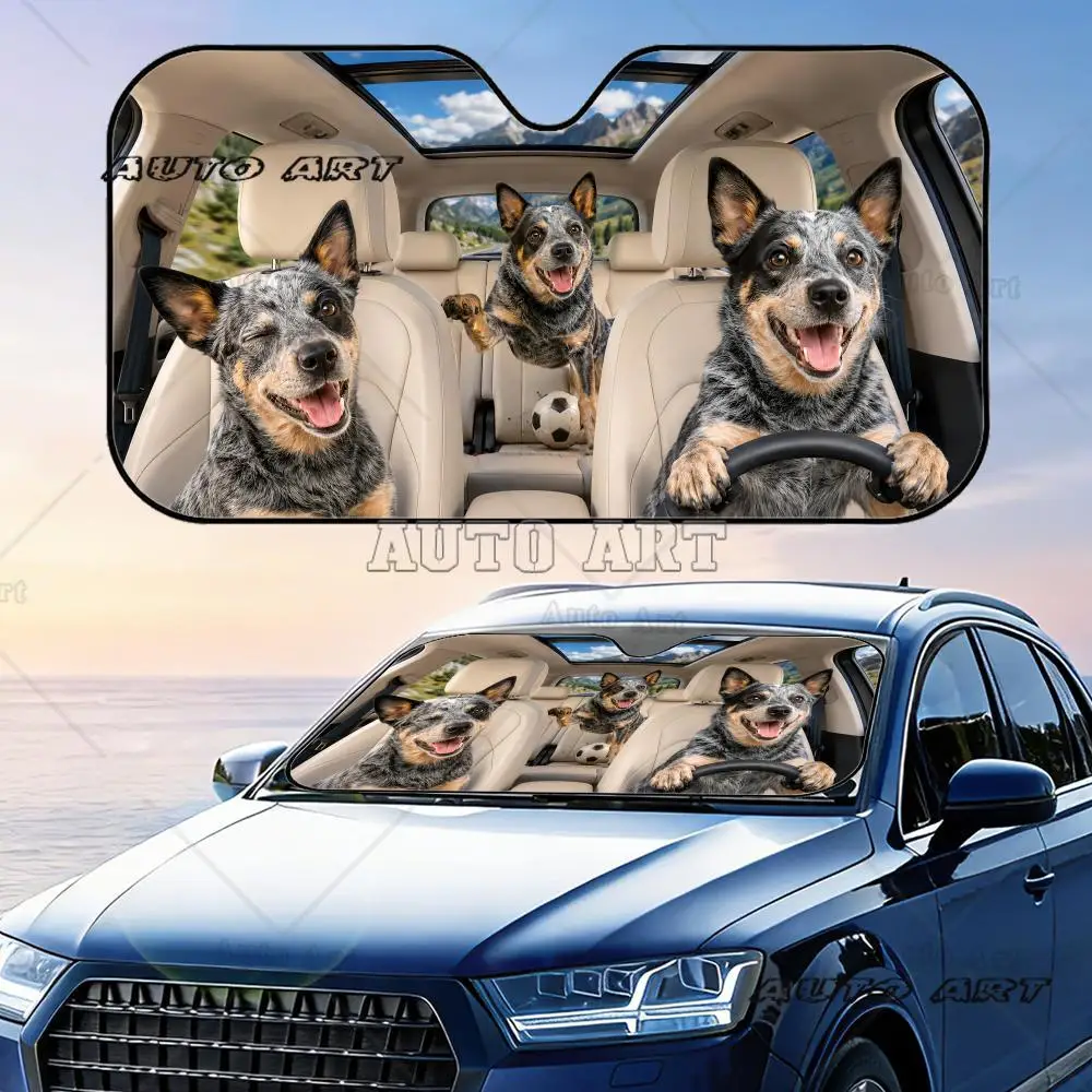 Australian Cattle Dog Soccer Sun Visor Car Front Windshield Sun Shade Foldable Reflective UV Protection Heat Insulation Cover