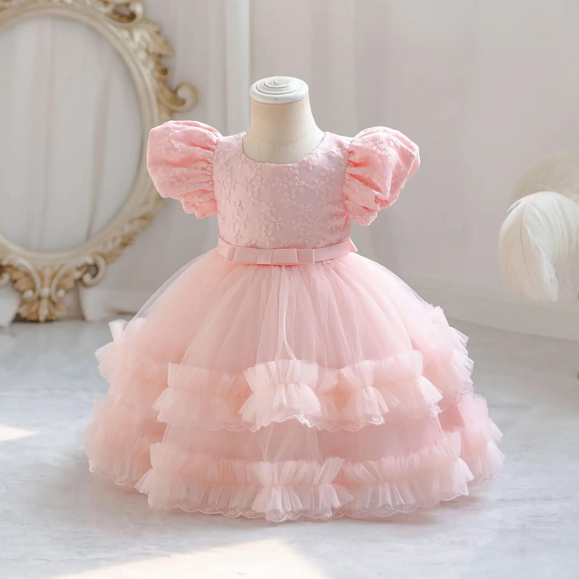 

0-4 Years Girl Kid's Dress Tutu Princess Baby Dresses Puff Sleeve Infant Ball Gown Cheap Christmas Birthday Party Outfits