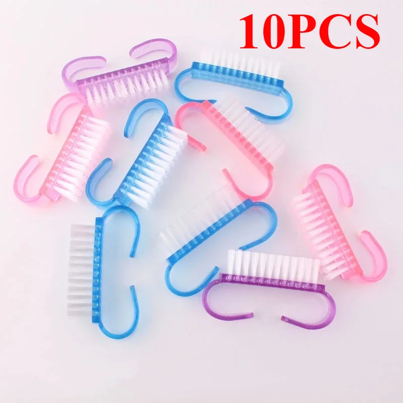 10 Pcs/Lot Acrylic Nail Brush 4 Color Nail Art Manicure Pedicure Soft Remove Dust Plastic Cleaning Nail Brushes File Tools Set