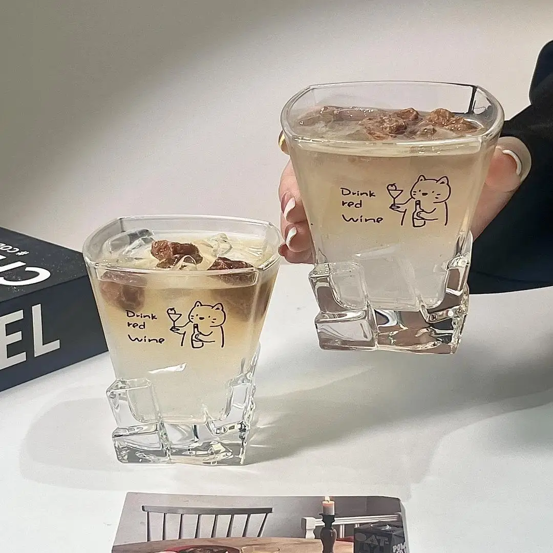 Whiskey glass with kitten pattern ice cube glass specially-mixed juice sparkling water American coffee household drinking water