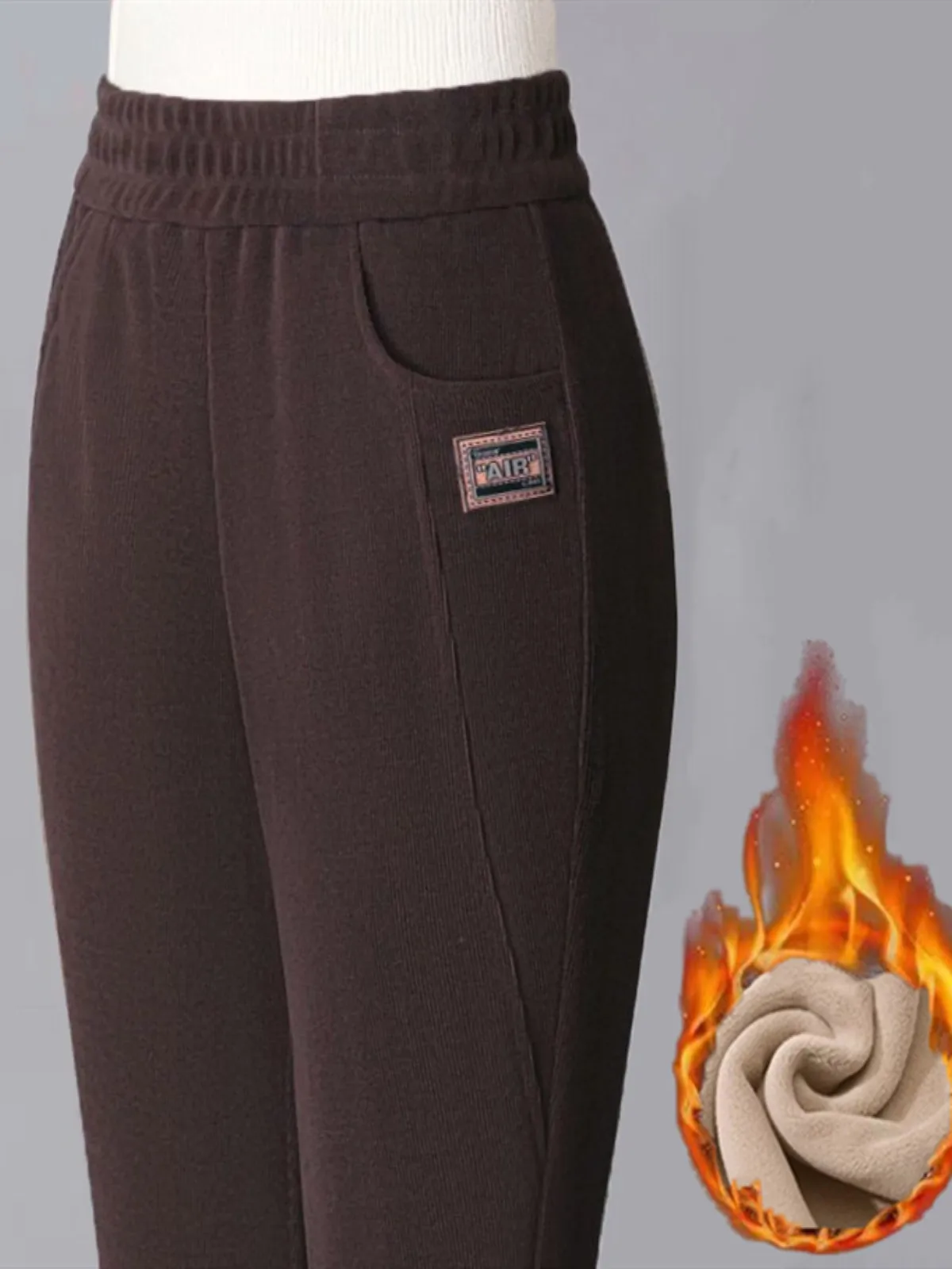 Thiened Fce 하이웨이스트 엘라스틱 코듀로이 캐주얼 팬츠 가을 겨울 2024 신상 따뜻한 엄마 팬츠 트렌디 하란 팬츠